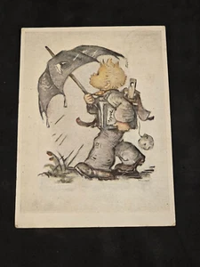 HUMMEL Vintage German Art postcard boy w umbrella - Picture 1 of 2
