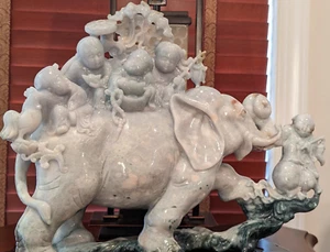 Elephant, Tao chinese jadeite jade sculpture carving statue asian - Picture 1 of 9
