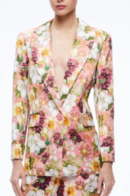Blazer Justin 2 Rosa Floral Enebro Nuevo sin Etiquetas $595 Alice & Olivia Foto 1 de 4
