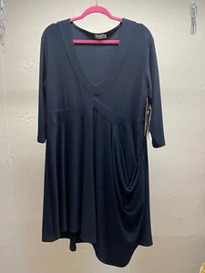 SYMPLI Travel Wrinkle Free NAVY BLUE SOFT POCKET V-NECK TOP TUNIC Sz 16 NWT $165 - Picture 1 of 9