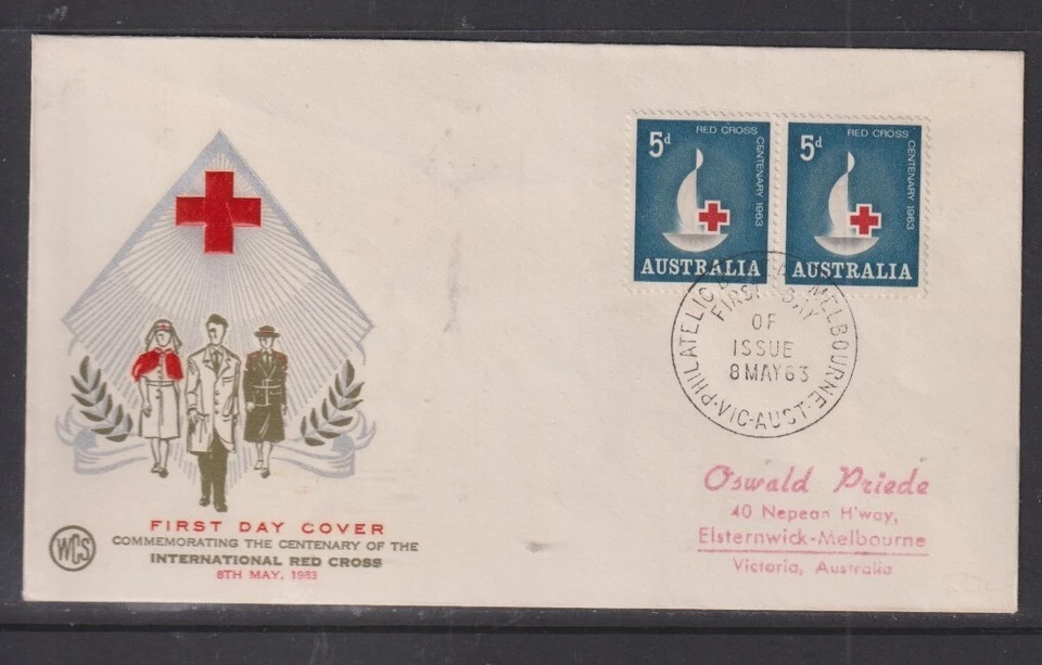 Australia "WCS"  1963 Red Cross Pair First Day Cover Melbourne to Elsternwick - Image 1 of 1