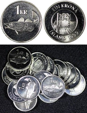 Iceland 1999 1 Krona Magnetic UNC /BU 21.5mm KM# 27a RANDOM PICK ( 1 COIN ) Cover
