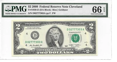 2009 Cleveland $2 FRN (DA Block) PMG 66 EPQ Gem Uncirculated - Image 1 of 4