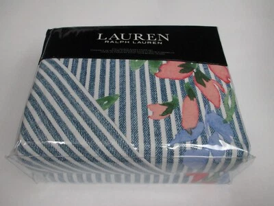 Ralph Lauren MAGGIE Floral Stripe Blue Multi 3pc Duvet Set - Full/Queen - Image 1 of 4