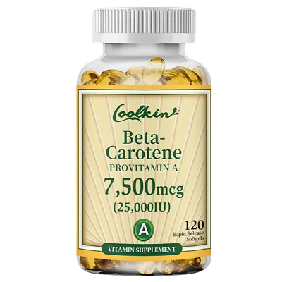 COOLKIN Beta-Carotene Vitamina A 25.000IU - Salute della Pelle e degli Occhi, Allevia l'Affaticamento degli Occhi