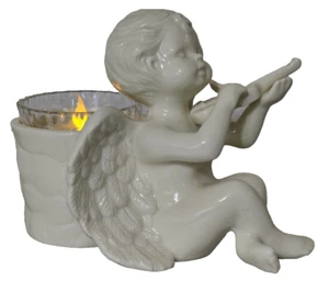 Candelabro de cerámica Cherub Angel, violín, blanco, vintage 1996 raro - Imagen 1 de 13