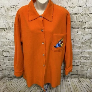 Vintage Disney Catalog Womens Large Orange Fleece Winnie The Pooh Eyeore Top - Picture 1 of 6
