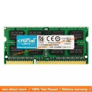Crucial DDR3L 4GB 8GB 1333 1600Mhz 1.35V 204PIN Memory Latpop MemoryRAM SODIMM - Picture 1 of 7