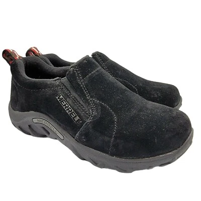 Merrell Kids Jungle Moc Shoes Size 1M Black Suede Hiking Slip On - J95631 - Imagem 1 de 4