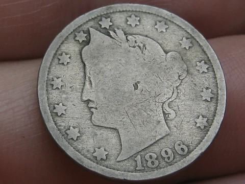 1896 Liberty Head V Nickel 5 Cent Piece- VG Obverse Details Cover