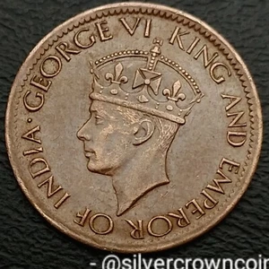 Ceylon 1 Cent 1943. KM#111a. Sri Lanka. One Penny coin. Palm Tree. WWII. D - Picture 1 of 7