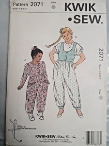 Jumpsuit One Piece Romper Kwik Sew Girls 4 5 6 7 Sewing Pattern 2071 VTG UC  - Picture 1 of 5