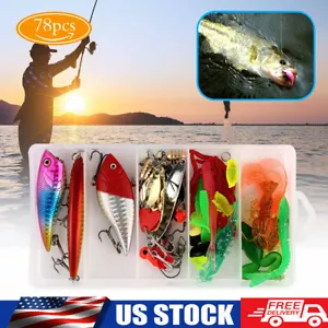 78pcs Metal Fishing Lures Crankbaits Spinner Kits Metal Baits Bass Hook Box US - Picture 1 of 13