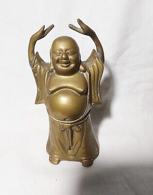 Vintage Chinese Solid Brass Carved Happy Buddha Statue H14cm W515g • 128$