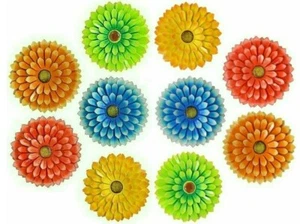 LOT of 10 BRAND NEW Large 14.2" Metal Flower Wall Art Décor- 5 Colors, R,G,B,Y,O - Picture 1 of 7