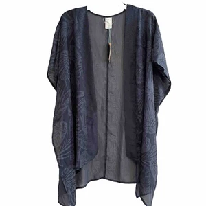 Kona Sol Beach Cover Up Size XL Womens Blue Tropical Floral Kimono Top Open New - Picture 1 of 10