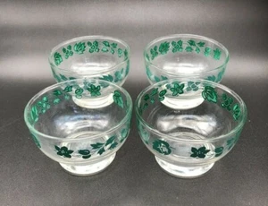 Vintage Pyrex Green Gooseberry Glass Pattern Dessert Bowls 4 Piece Set - Picture 1 of 7
