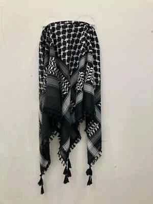 Shemagh Keffiyeh Original Hecho en Palestina Negro Blanco Hatta Arab Bufanda Kufiya - Imagen 1 de 4