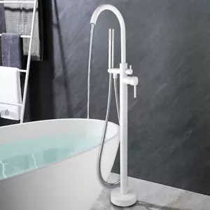 Juego de grifo de ducha de mano para relleno de bañera independiente blanco de 45" montado en el piso - Imagen 1 de 10