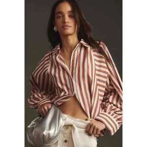 Anthropologie The Bailey Boyfriend Batwing Brown Buttondown Blouse Pilcro Small - Picture 1 of 16