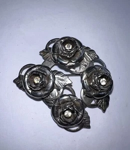 Vintage Silver Tone Wreath of Roses and Rhinestones Brooch Pin Estate 12P - Picture 1 of 5