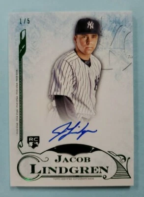 2015 Topps Five Star Jacob Lindgren Green Auto Rookie RC Card 1/5 - Image 1 of 2