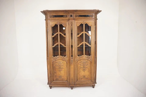 Antique French, Carved Oak Display Cabinet Bookcase, France, 1880, H109 Cover