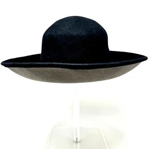 no46 - Vtg Patricia Underwood NY Black & Gray Wide Brimmed Hat sz M - Picture 1 of 8