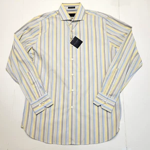 $228 New Calder Carmel Button Shirt Men MEDIUM M Yellow Blue Gray Stripe #/35 LE - Picture 1 of 8