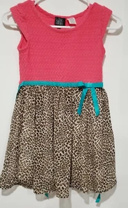 Pink & Violet Girls M 7-8 Cheetah Coral Turquoise Midi Dress EUC - Picture 1 of 4
