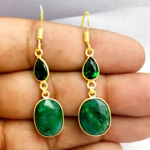 Mano Plata/Oro / Chapado en Oro Rosa Esmeralda Verde Cuarzo Forma Ovalada - Imagen 1 de 10