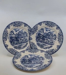 Set/3 Royal Stafford Pferd und Kutsche blau und weiß 10 7/8" Speiseteller - Bild 1 von 6