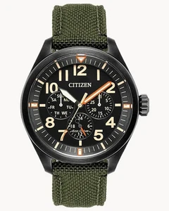 NUOVO OROLOGIO CITIZEN ECO DRIVE CHANDLER QUADRANTE NERO CINTURINO NYLON DATA GIORNO BU2055-16E - Foto 1 di 5