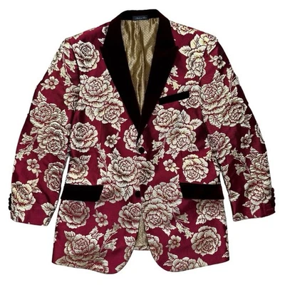 Chaqueta Blazer Inserch Floral Brocado Para Hombre’s L Borgoña Dorado Terciopelo Cuello Limitado Foto 1 de 4