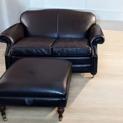 Leather Sofa & a Matching Ottoman By Laura Ashley UK Made - Image 1 of 4