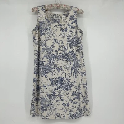 Russ Liz Claiborne Shift Dress Size S Linen Blend Toile De Jouy Cottagecore - Image 1 of 4