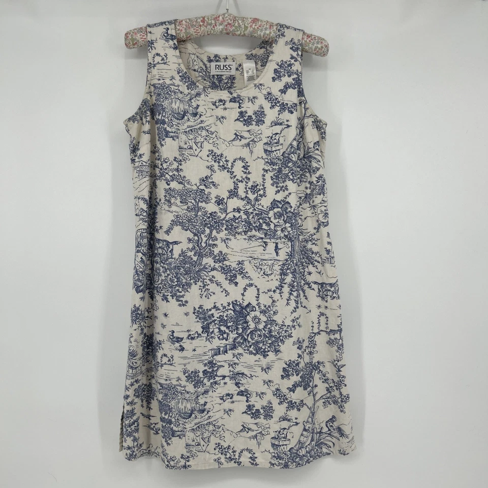Russ Liz Claiborne Shift Dress Size S Linen Blend Toile De Jouy Cottagecore - Image 1 of 4