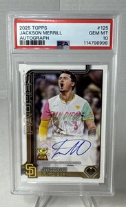 2025 Topps Jackson Merrill Rookie Cup On Card Auto PSA 10 Pop 4 SD Padres Slab - Picture 1 of 5