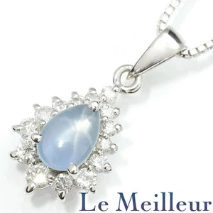 Collana Cartier stella zaffiro 0,68 ct diamante platino Pt900 ciondolo aureola usata - Foto 1 di 10