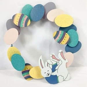 Vintage Colorful Metal Easter Egg Bunny Wreath Door Decoration 16” As Is - Bild 1 von 4