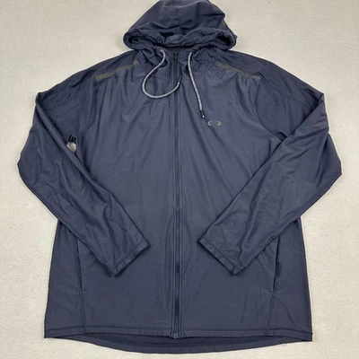 Chaqueta de golf Oakley para hombre grande azul cremallera completa bolsillos de peso medio logotipo capucha elástica L Foto 1 de 4