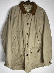 LL Bean Beige Barn Chore Coat Quilt Lined Corduroy Collar Jacket Mens Sz Medium - Picture 1 of 17
