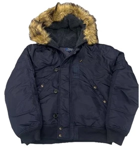 Polo Ralph Lauren GRANDE piumino militare navy N2B bomber giacca cappuccio pelliccia sintetica - Foto 1 di 8