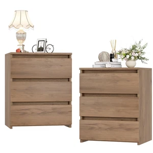 3 Drawers Nightstand Set of 2, Small Sofa Table, Wooden Storage Cabinet for Livi - Picture 1 of 12