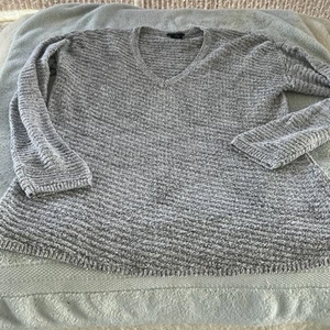 Calvin Klein Blouse Women’s Gray Sweater Top Large Knit V Neck - Picture 1 of 7