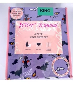 Nuovo set lenzuola Betsey Johnson Halloween viola gatti e pipistrelli 6 pezzi king size - Foto 1 di 2