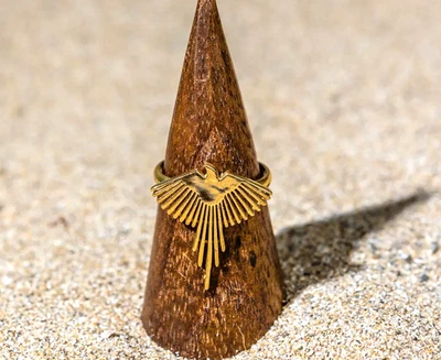 Golden Phoenix Ring Brass Bird Ring Eagle Ring Power Symbol Ring Gold Ring Gift - Image 1 of 4