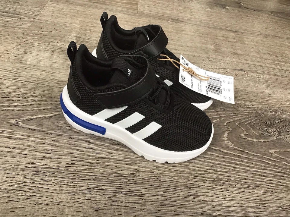 Tênis esportivo Adidas Racer TR23 EL I infantil tamanho 6.5K preto branco azul ID0336 - Imagem 1 de 4