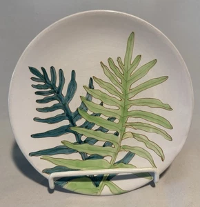Vintage Ernestine Salerno Italy Signed Majolica Palm Fern Art Pottery Plate 8.2” - Picture 1 of 7