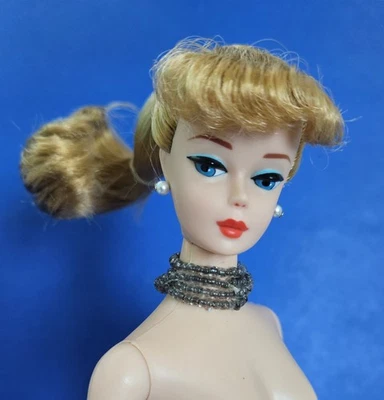Vintage Barbie BLONDE #6 Ponytail NUDE Doll FULL BANGS Necklace Reproduction - Image 1 of 4